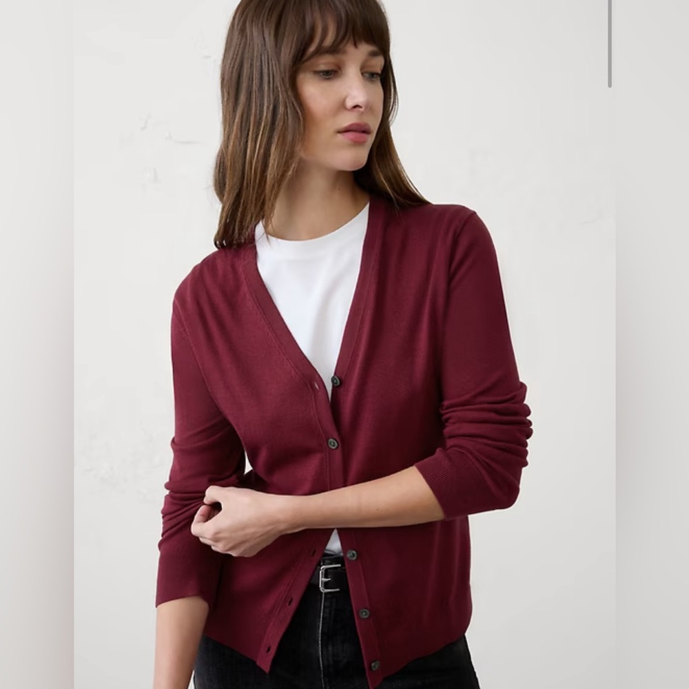 Banana Republic Burgundy V-neck Cardigan Sweater, NWT - Picture 2 of 6